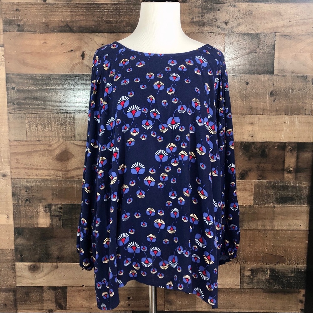 A.N.A. Geo Floral Navy Blouse